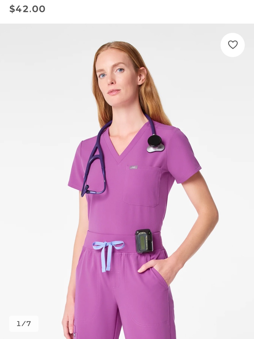 FIGS Women's Short Sleeve V-Neck Scrub Top in Orchid